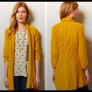 Anthropologie Angel of the North Mustard open knit cardigan